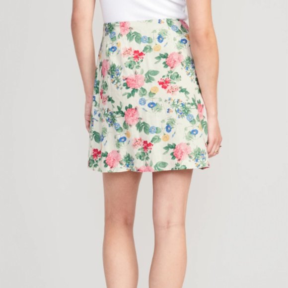 ⭐️ High-Waisted Linen-Blend Mini A-Line Floral Chic Glam Girly Hippie Mini Skirt - Picture 5 of 11
